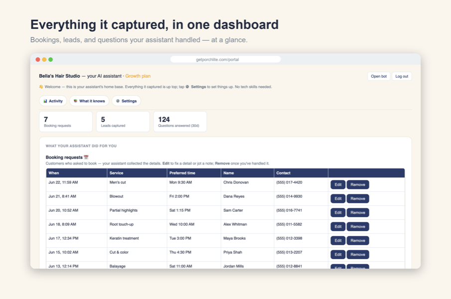 PorchLite admin dashboard